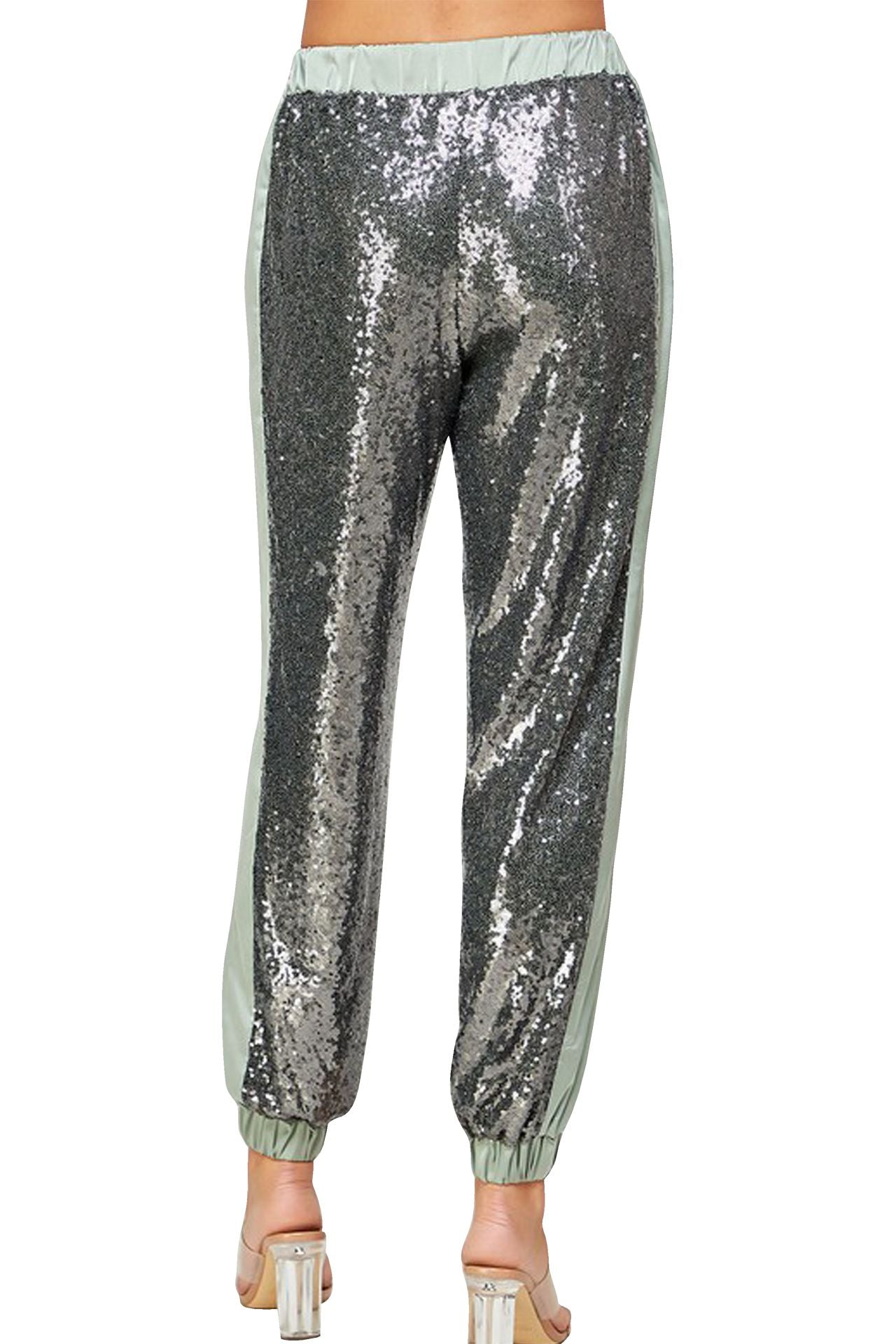 "silver jogging pants" "plus size sequin joggers" "women's sequin jogger pants" "Kyle X Shahida"
