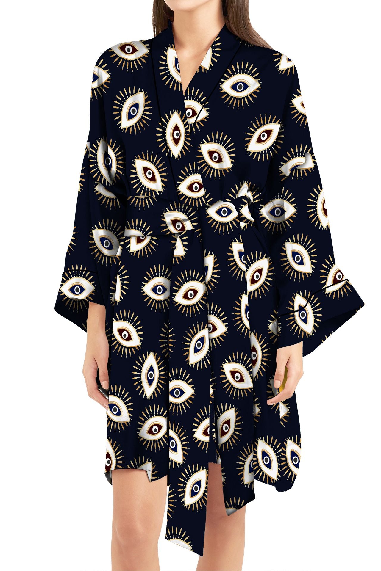"printed kimono" "Kyle X Shahida" "women's short kimono" "short silk robes for women"