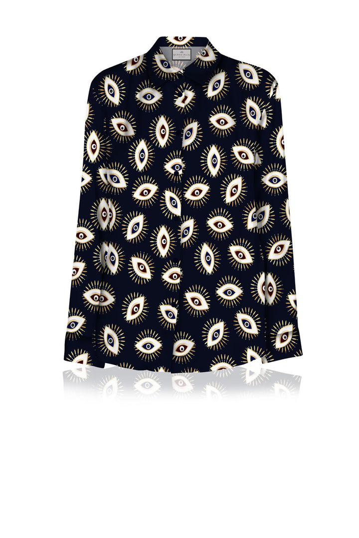 premium shirt, evil eye blouse, shahida-kyle-richards, modern printed shirt, fashion forward top