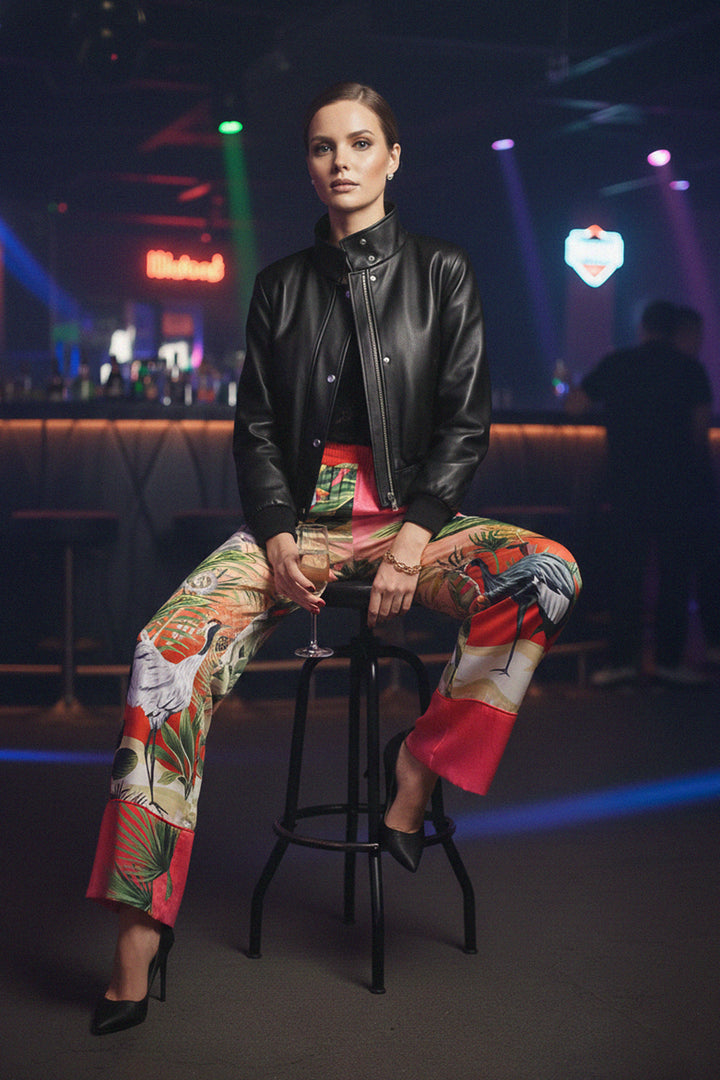 premium silk trousers, modern fashion pants, flowy luxury pants, printed resort pants, Kyle designer wear