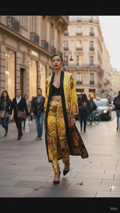 yellow silk kimono, floral silk kimono, womens designer kimono, shahida parides, luxury silk robe, resort chic kimono