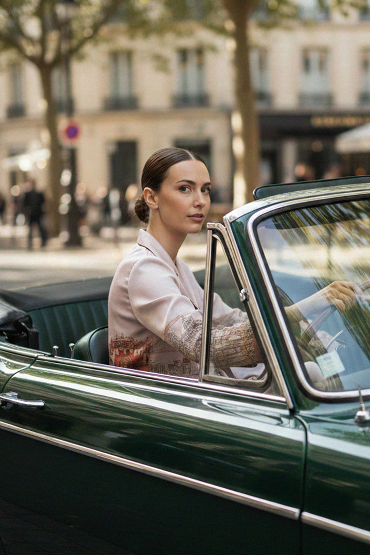 printed silk kimono, red robe dress, women’s midi kimono, Kyle Shahida fashion, luxury silk wear, stylish elegant robe