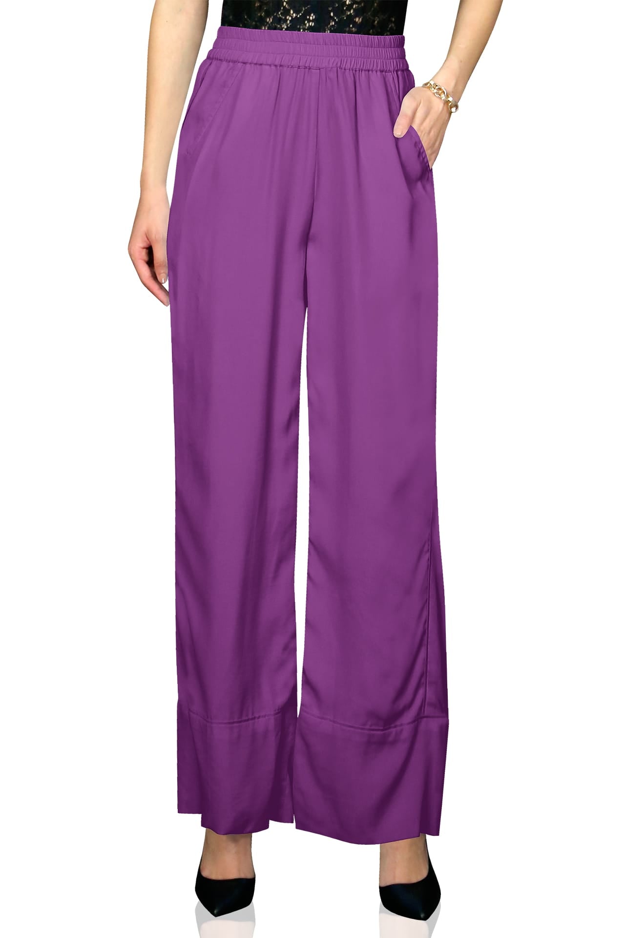 "Kyle X Shahida" "plazzo pant for women" "straight leg pull on pants" "purple high waisted pants"