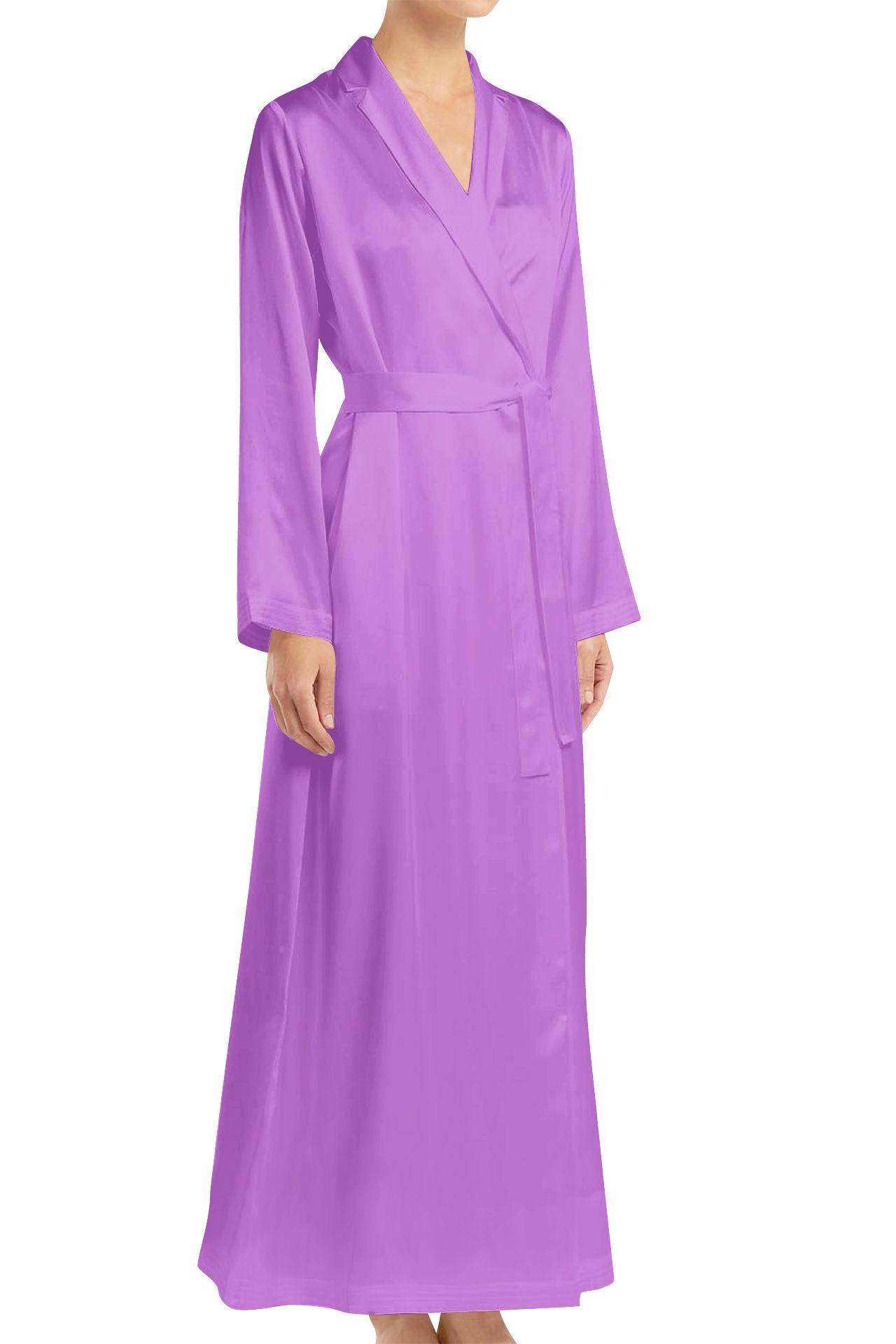 "purple dress wrap" "women's long sleeve wrap dress" "purple silk wrap dress" "Kyle X Shahida"