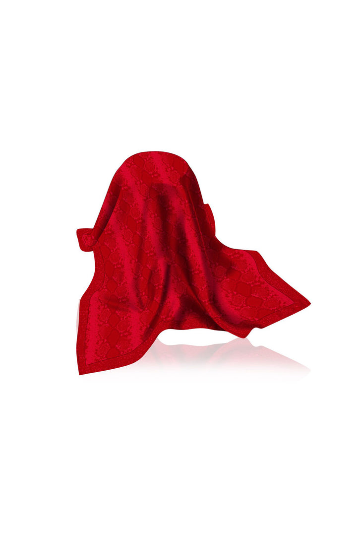 shahida-kyle-richards line, red eco scarf, satin streetwear, bold red fashion, biodegradable textile, chic urban look