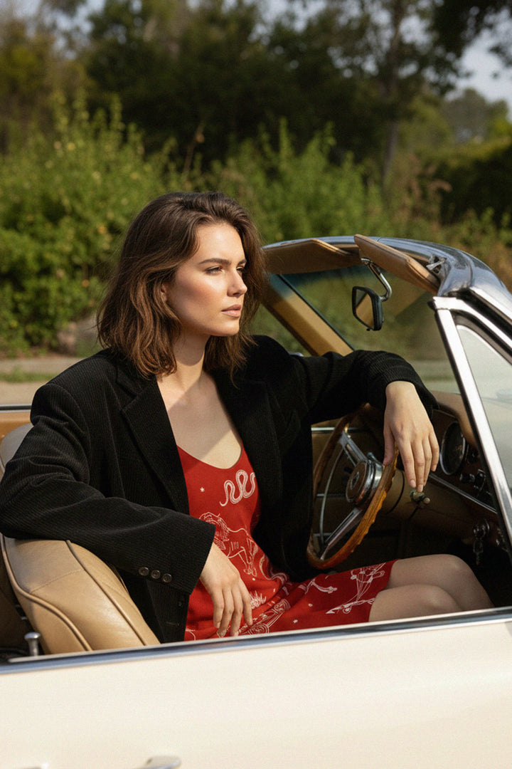 elegant outfit, stylish look, casual chic, bold red, summer dress, chic style, Kyle X Shahida, designer wear