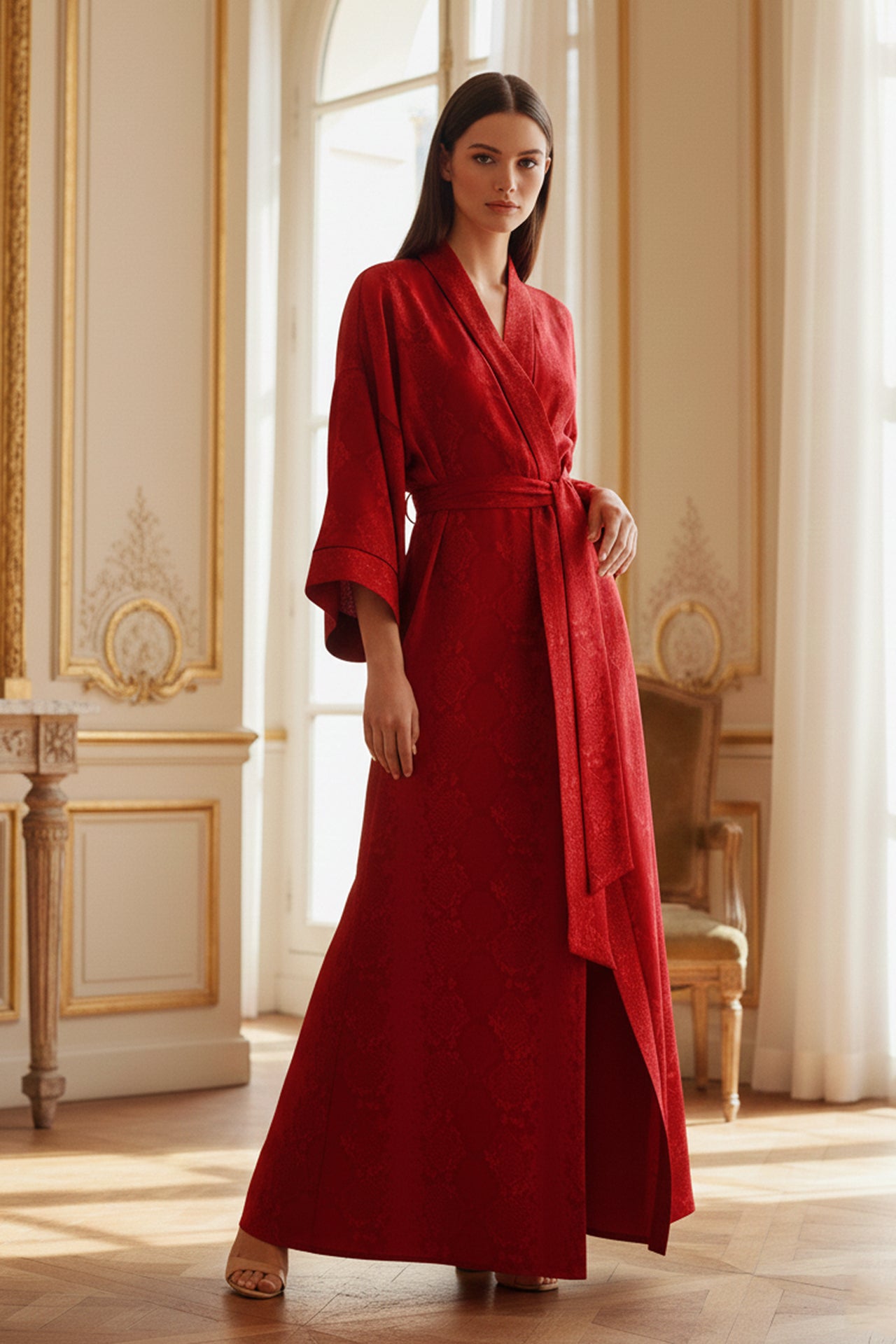 red silk kimono dress Red kimono dress women, Japanese formal dress, High neck Asian cocktail dress, Satin evening attire Wedding guest dress 3/4 sleeve TAVROVSKA