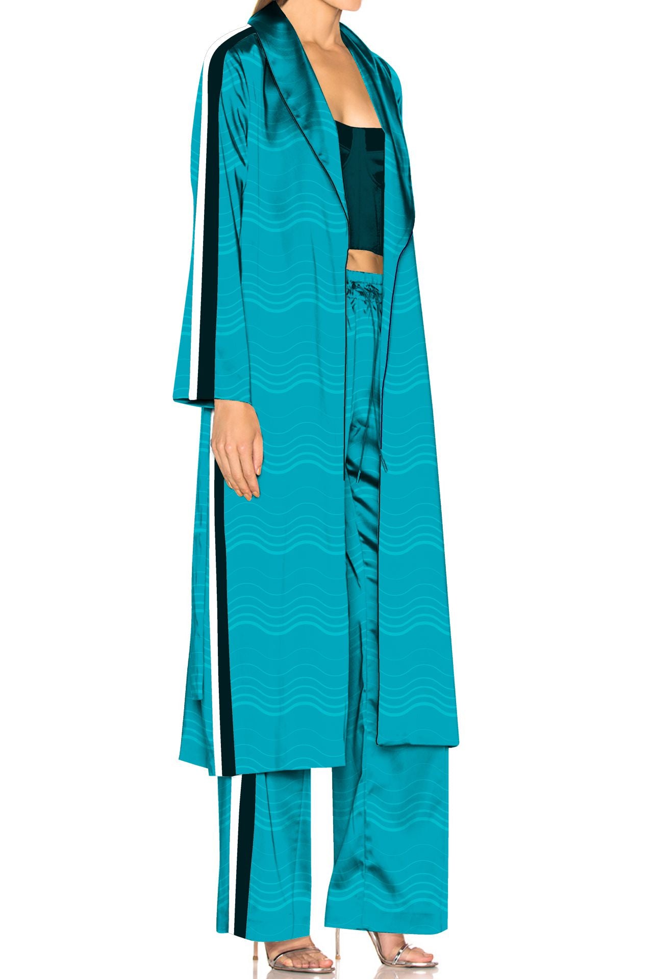 "pajamas matching robe" "silk pajama robe set" "matching robe and pajamas" "Kyle X Shahida" 