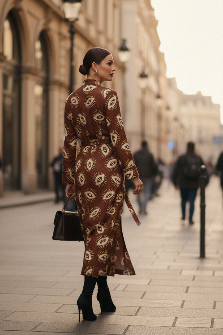 Brown Evil Eye Silk Kimono Robe Dress | Kyle X Shahida Kyle x Shahida Brown Evil Eye Silk Kimono Robe Dress | Kyle X Shahida Kyle x Shahida