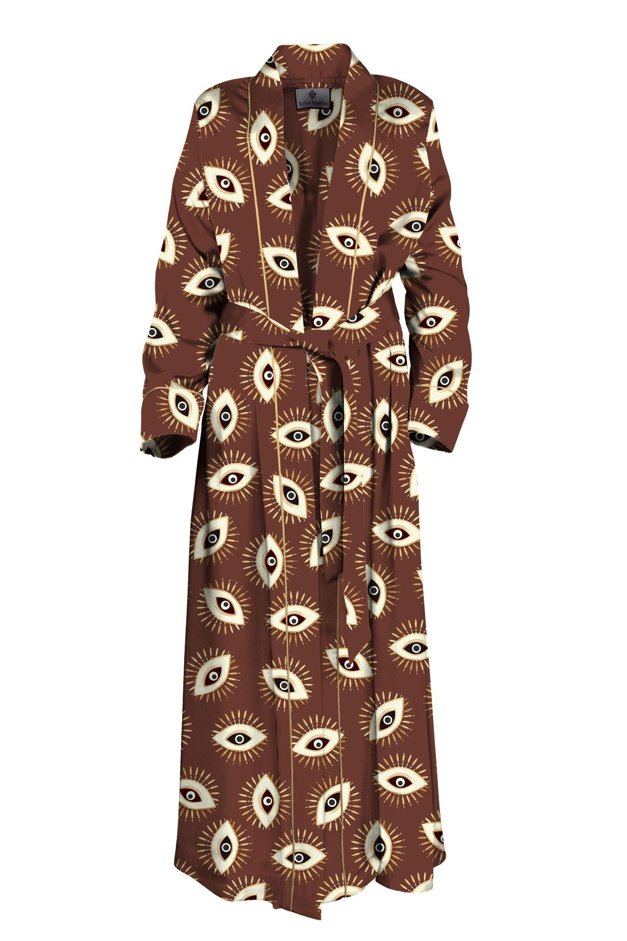 Brown Evil Eye Silk Kimono Robe Dress | Kyle X Shahida – Kyle x