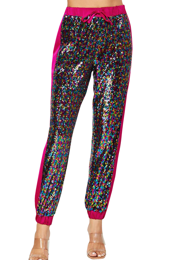 "Kyle X Shahida" "plus size sequin jogger pants" "women's sequin jogger pants" "sequin jogger pants black" 