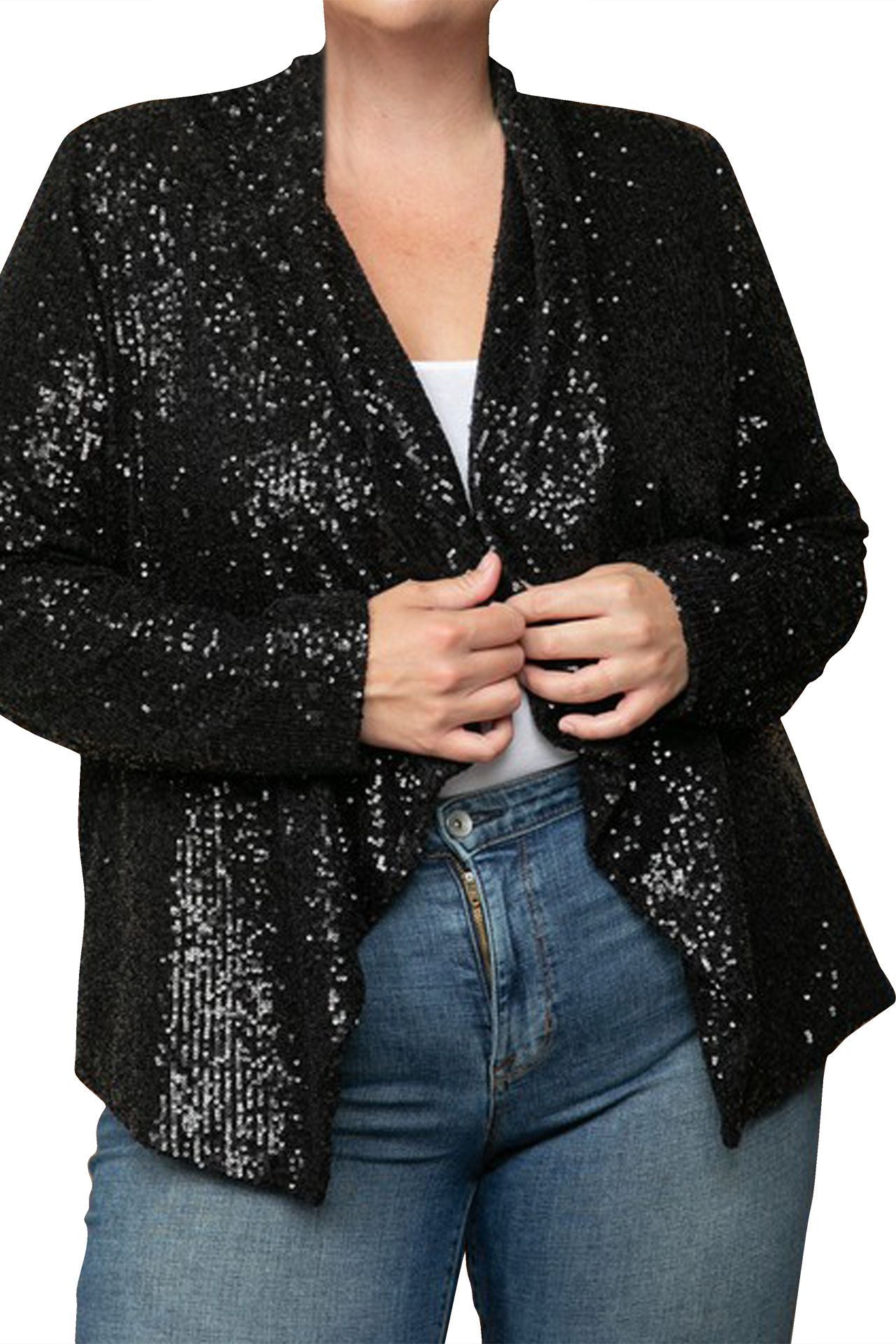 "womens plus size sequin jacket" "black sequin blazer for women" "sequin blazer jacket" "Kyle X Shahida"
