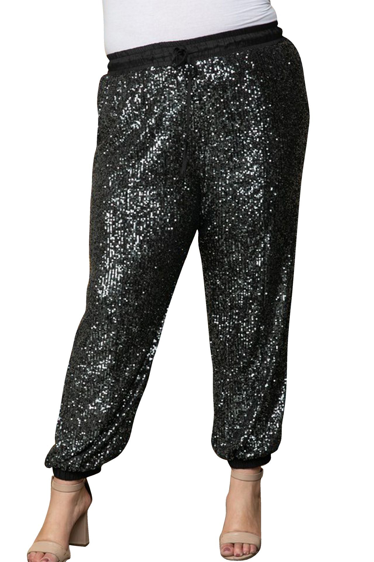 "sequin pants jogger" "sequin jogging bottoms" "Kyle X Shahida" "plus size sequin jogger pants" "black sequins joggers"