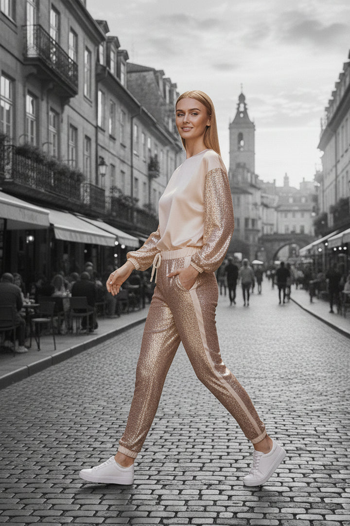"sequin jogging bottoms" "Kyle X Shahida" "women's sequin jogger pants" "womens sequin joggers" 