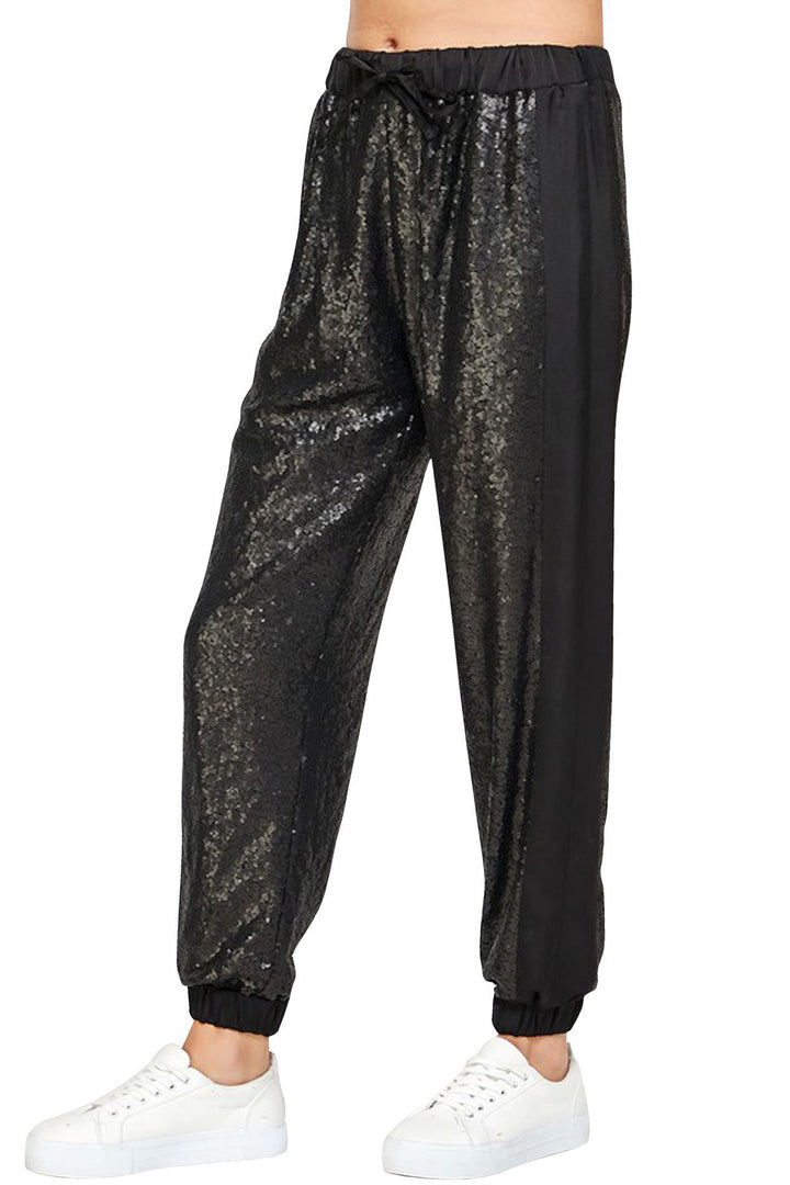 plus size sequin jogger pants, joggers with sequins, jogger sequin pants, Kyle X Shahida,