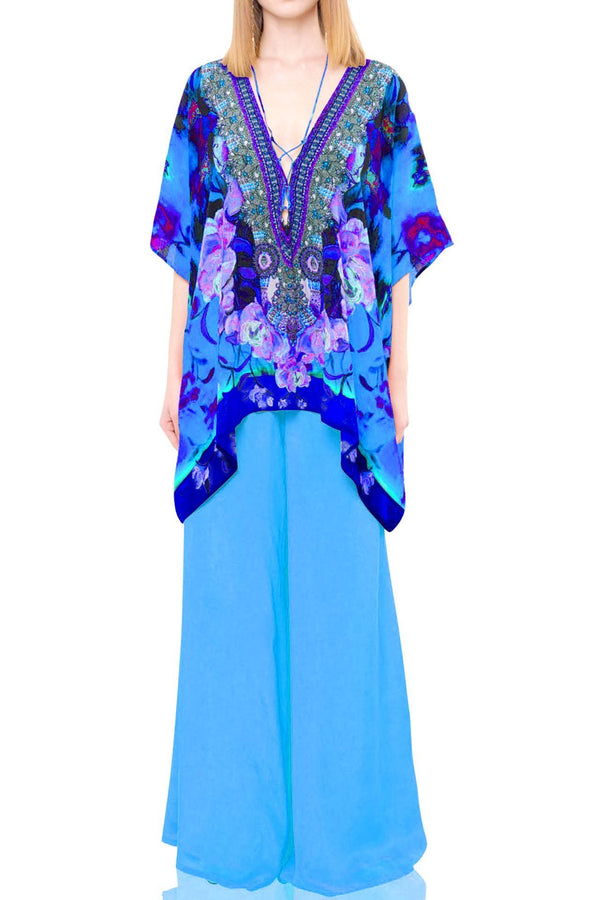 Blue Kaftan Tops floral prints