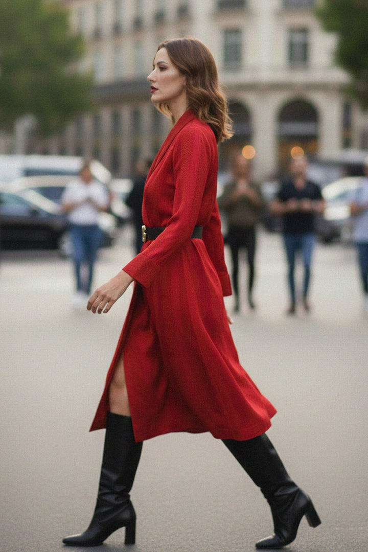 blood stone dress, vegan silk robe, sustainable cupro, kyle x shahida, luxury wear, long robe, premium womenswear