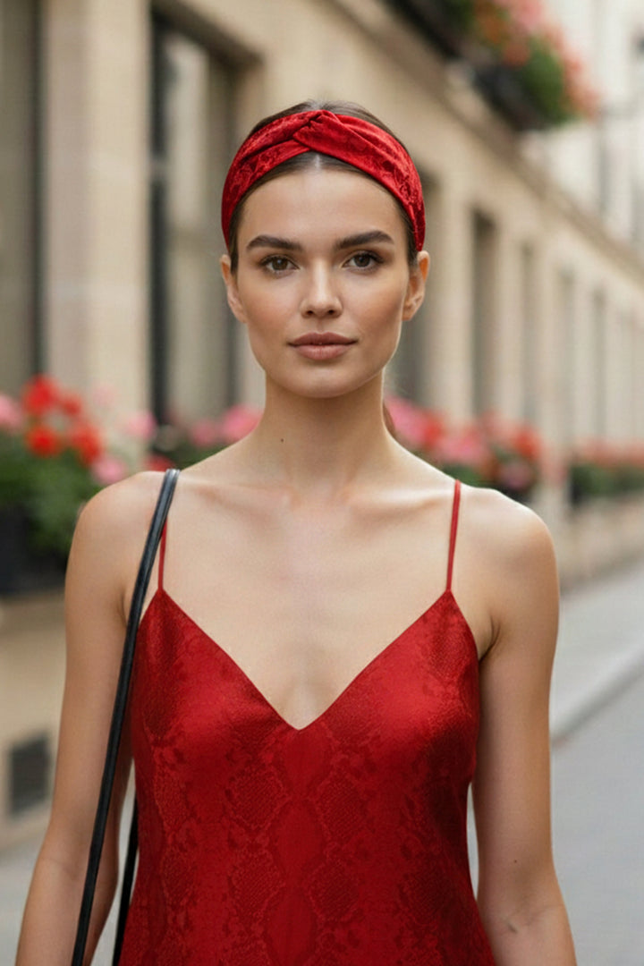 designer hairband, vegan silk eco accessory, blood stone style, sustainable band, shahida kyle, women hair accessory