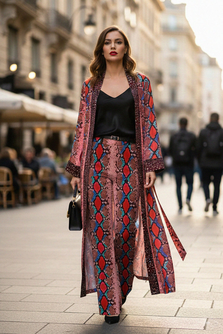 full length dress, resort chic robe, long silk robe, artistic womenswear, designer womens dress