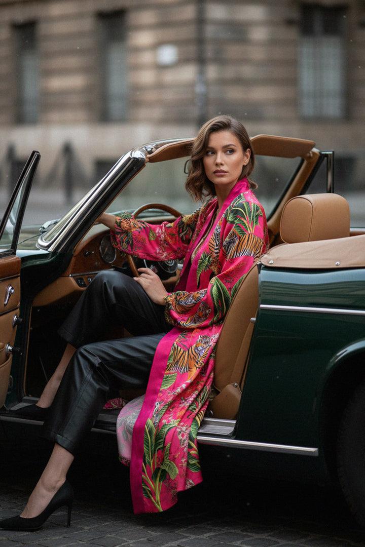 botanical kimono, women’s robes, silk fashion, colorful kimono, robe outfit, modern streetwear