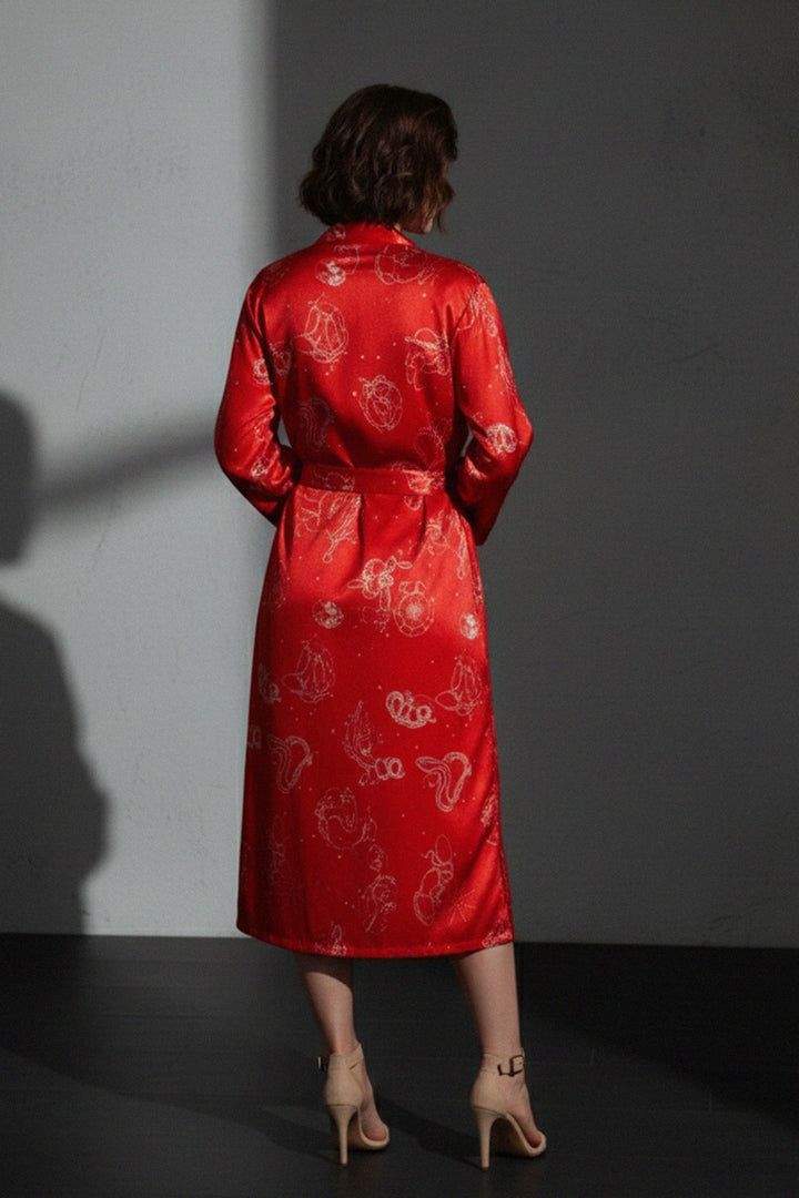 shahida kyle richards, luxury gown, red robe, long dress, elegant style, chic robe, women’s fashion, stylish gown