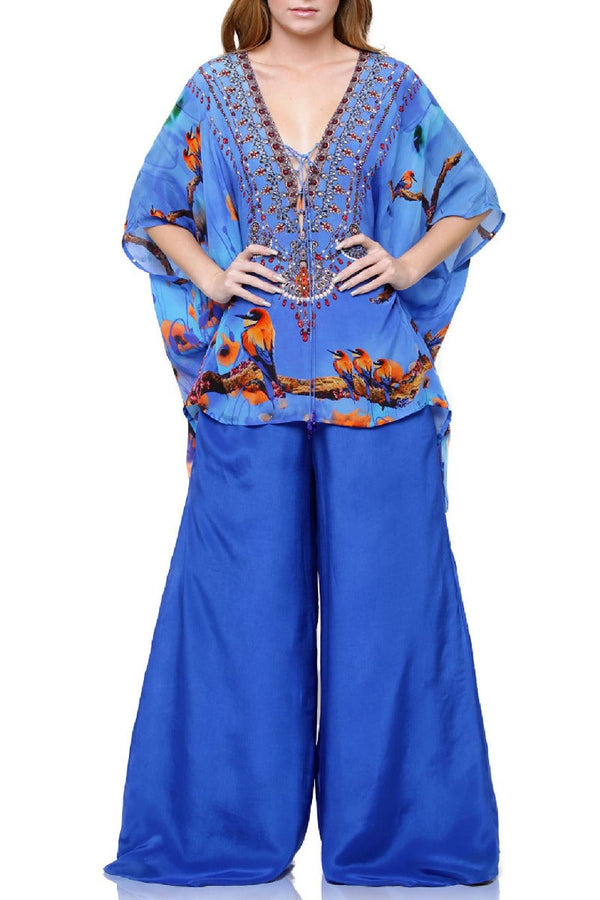 blue Caftan Tops floral print