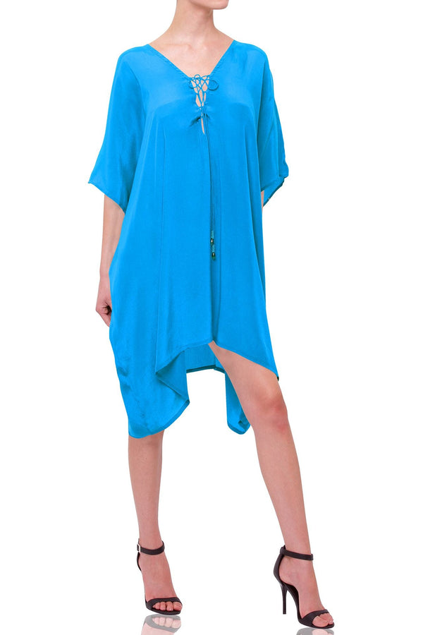  mini dress blue, Shahida Parides, silk caftans,short sleeveless summer dresses, cute mini dresses,
