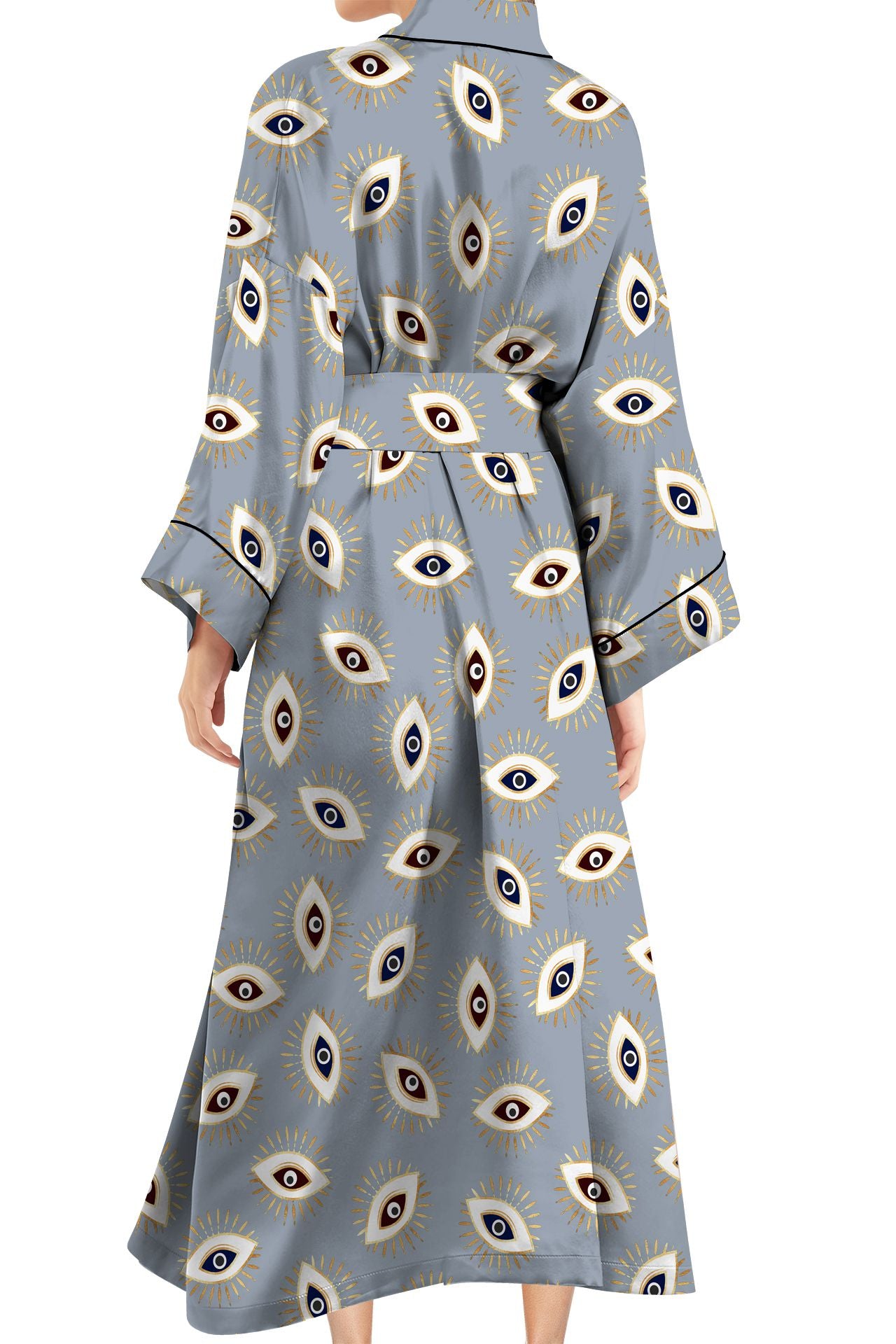 "Kyle X Shahida" "grey silk robe" "printed silk robe" "women's short kimono"