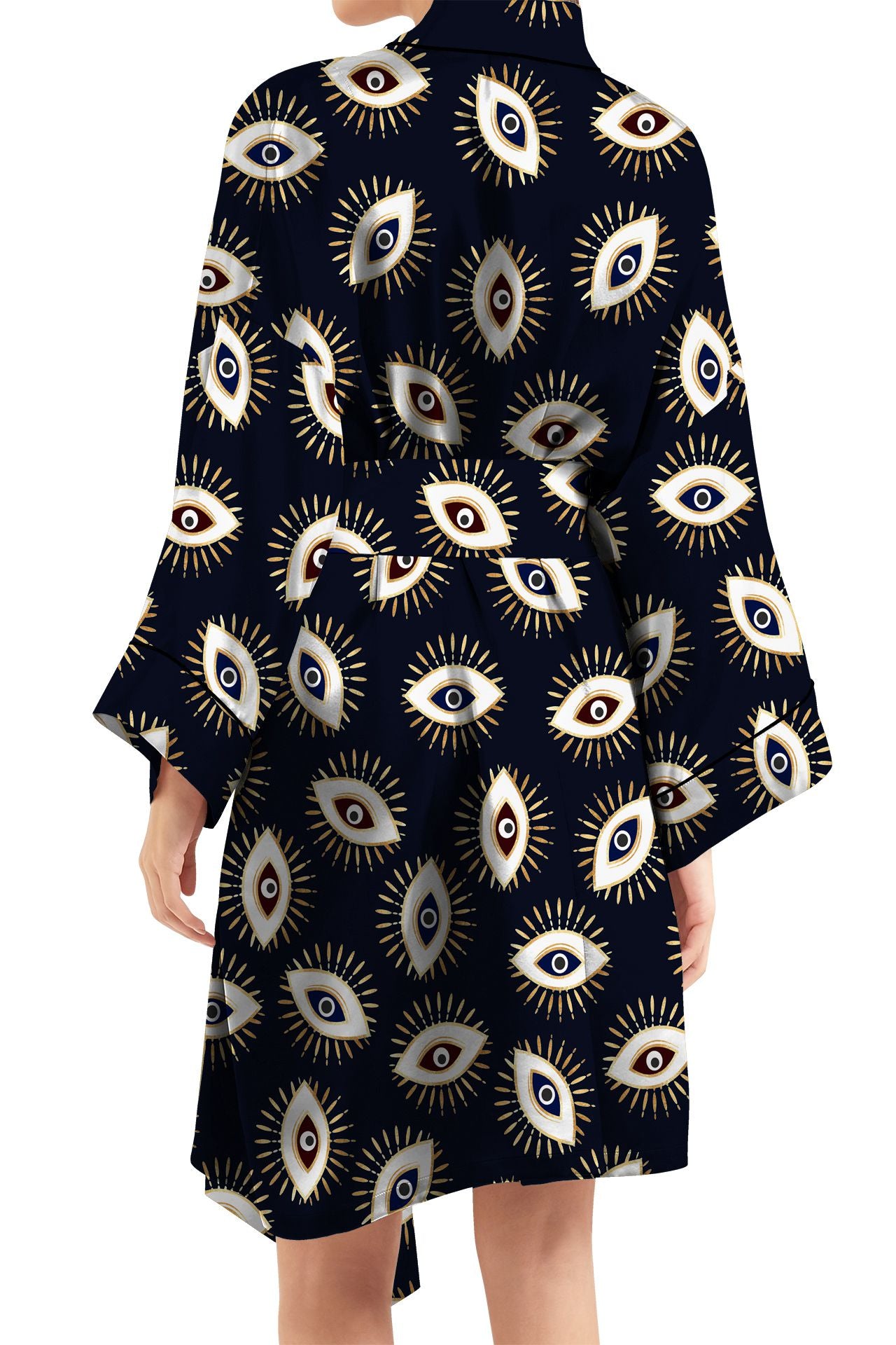 "short silk robe womens" "printed silk robe" "women's short kimono" "Kyle X Shahida"