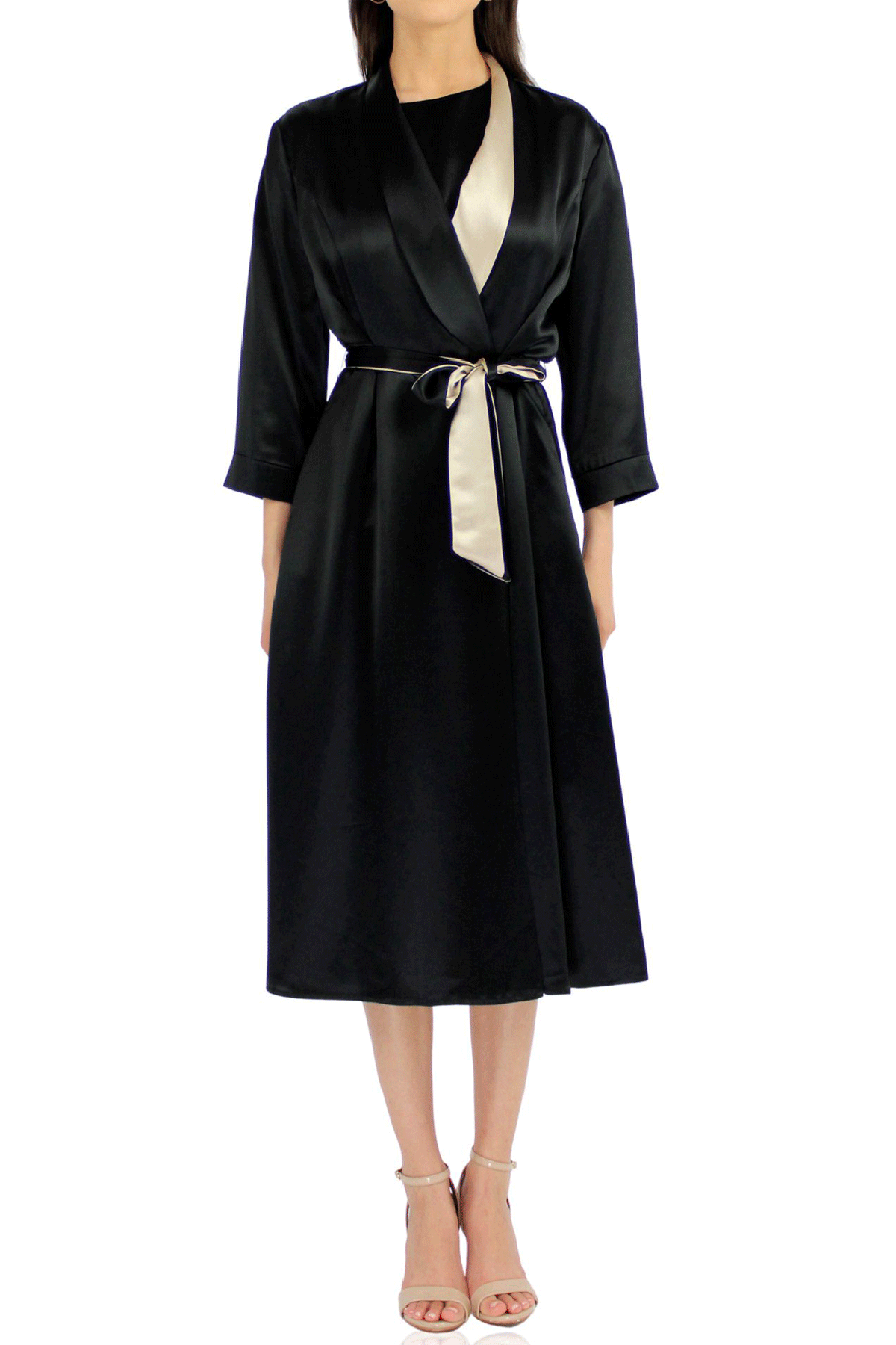 "Kyle X Shahida" "short silk kimono robe" "black robe short" "short silk robes for women"
