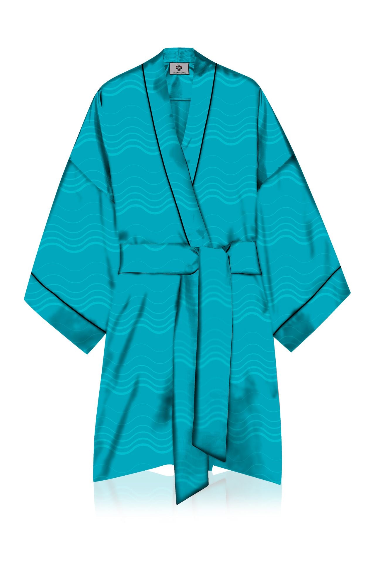 "light blue kimono robe" "Kyle X Shahida" "blue silk robe" "womens silk robe short"