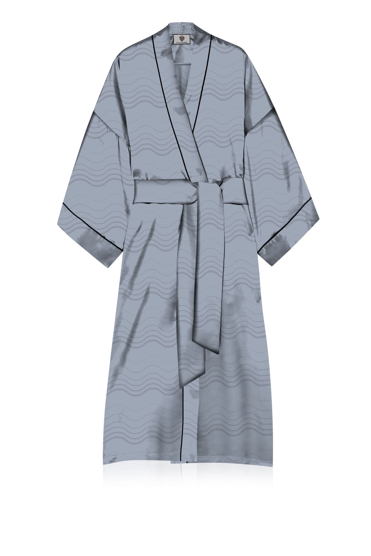 "womens gray robe" "printed silk robe" "plus size short kimono" "Kyle X Shahida"