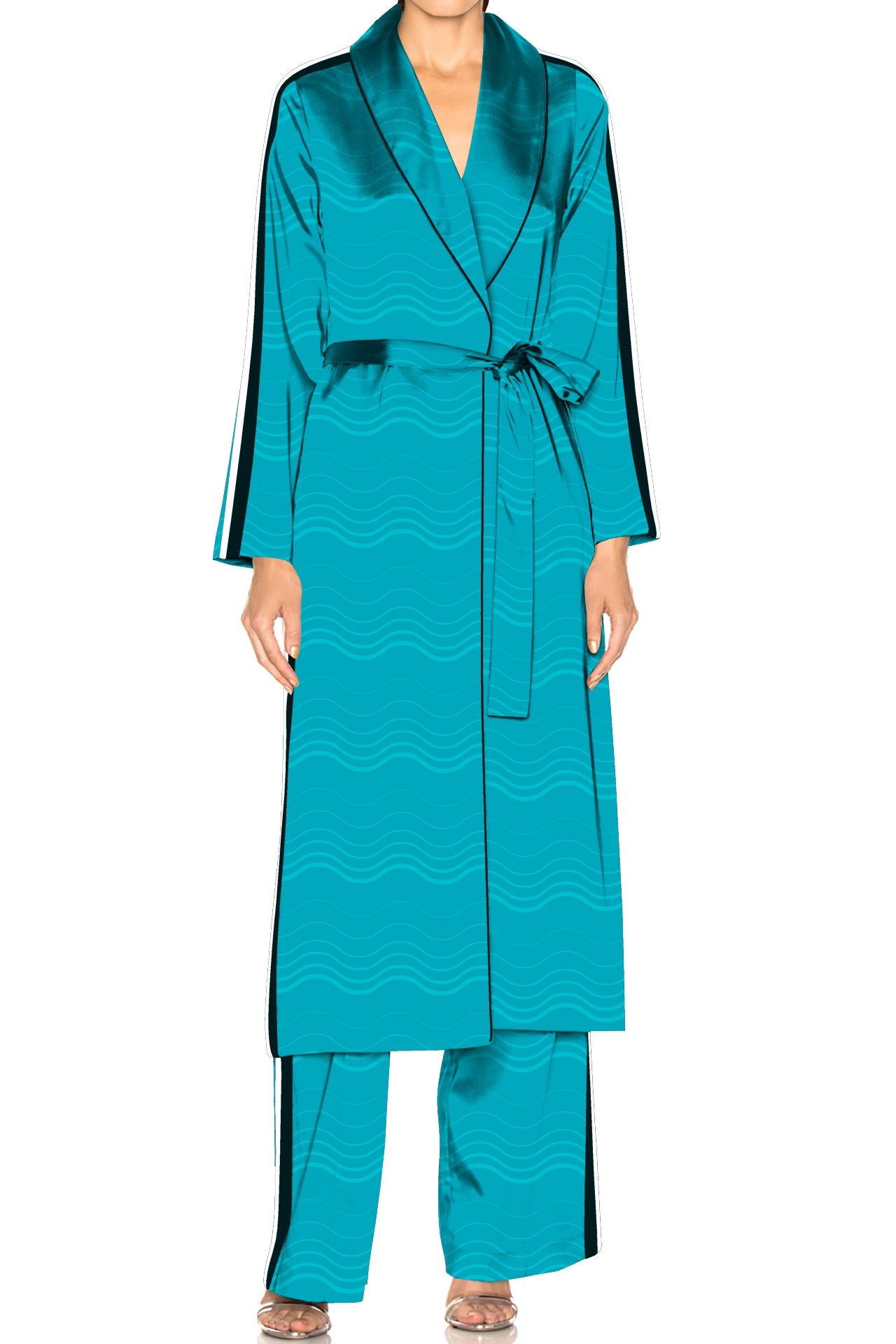 "Kyle X Shahida" "silk robe and pajama set" "robe and pajama set womens" "matching pjs and robe"
