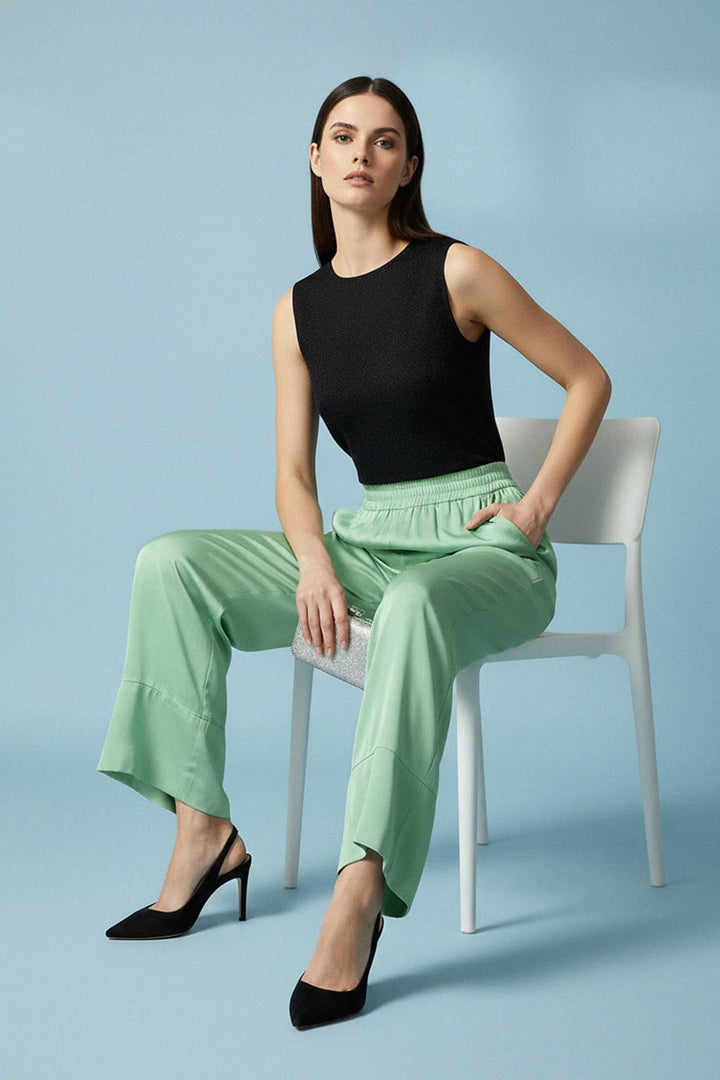 mint wide pants, green flow pants, relaxed fit trousers, chic summer outfit, soft pastel look