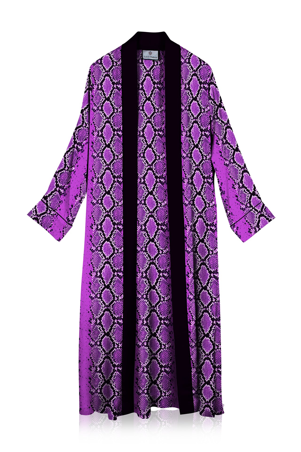 "purple silk kimono robe" "snake print robes" "kim ono silk robe" "Kyle X Shahida"