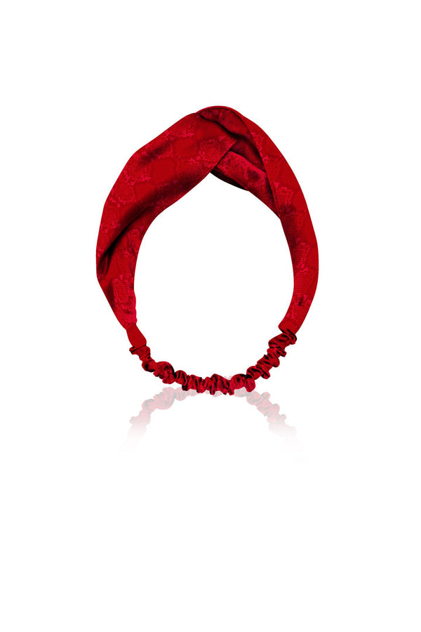 blood stone headband, vegan silk accessory, biodegradable fabric, shahida kyle richards, sustainable hairband, eco luxury accessory
