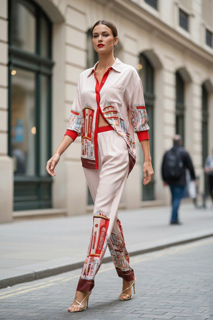 everyday western wear, fashion rodeo prints, chic cowgirl shirt, modern western look, Kyle-X-Shahida-Rodeo-Drive-Print