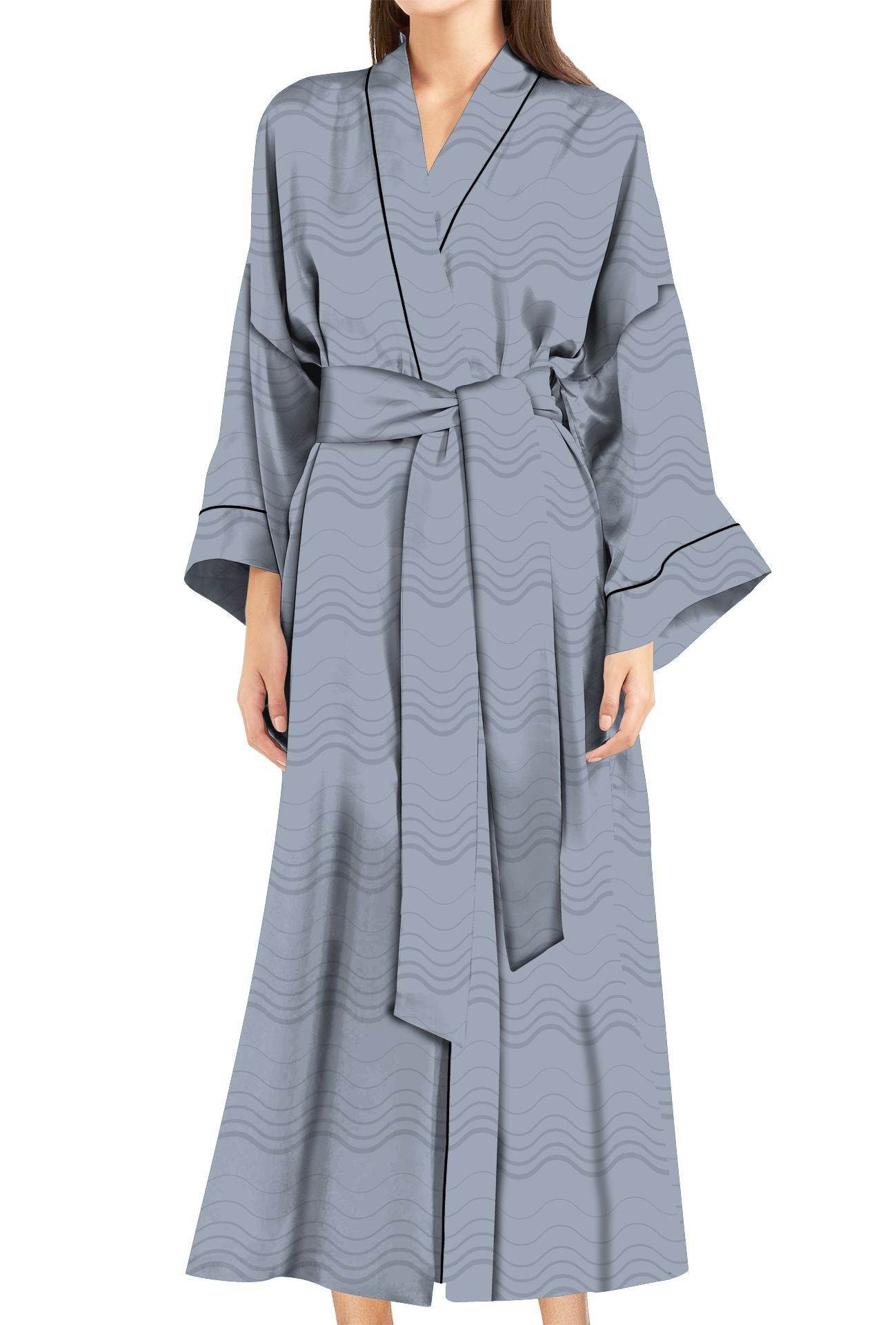 "Kyle X Shahida" "grey silk robe" "silk robes for women short" "light grey robe"