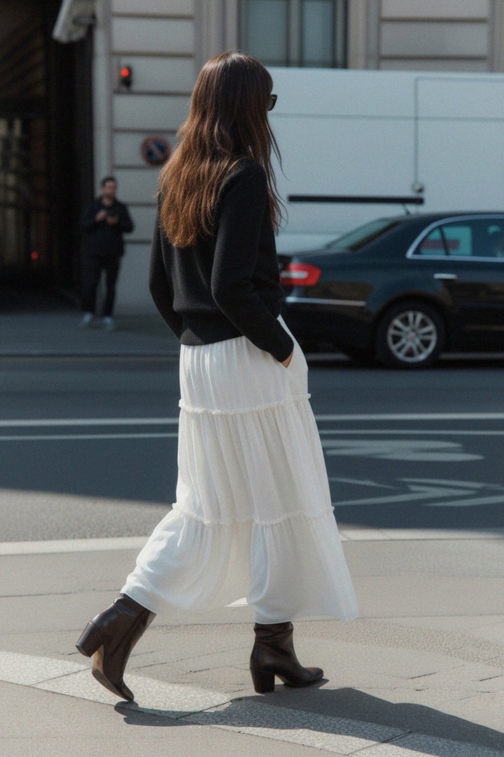 N ea Pari,
long tiered skirt,
tiered maxi skirt,
long layered skirt,