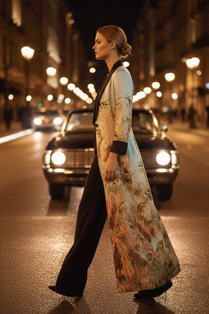 chic ensemble, long robe, stylish outfit, shahida-kyle-richards, high fashion, luxe vibe