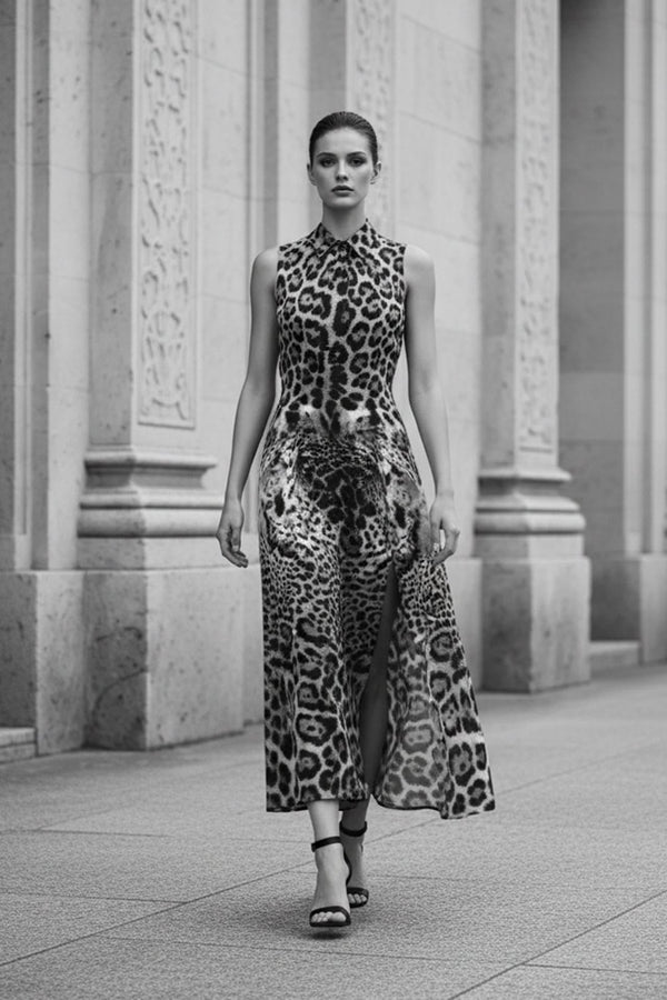 animal print collared maxi dress with flowing hemline, shahida-kyle-richards,