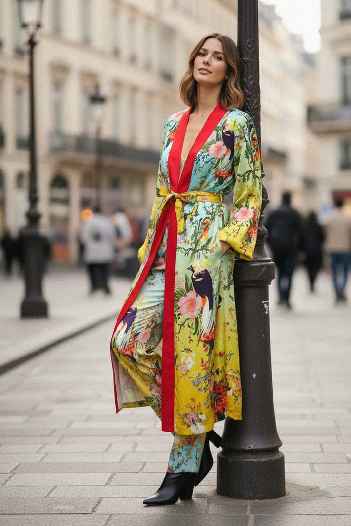 street style, chic outfit, long coat, luxury fashion, bold print, urban look, women wear, shahida-kyle-richards