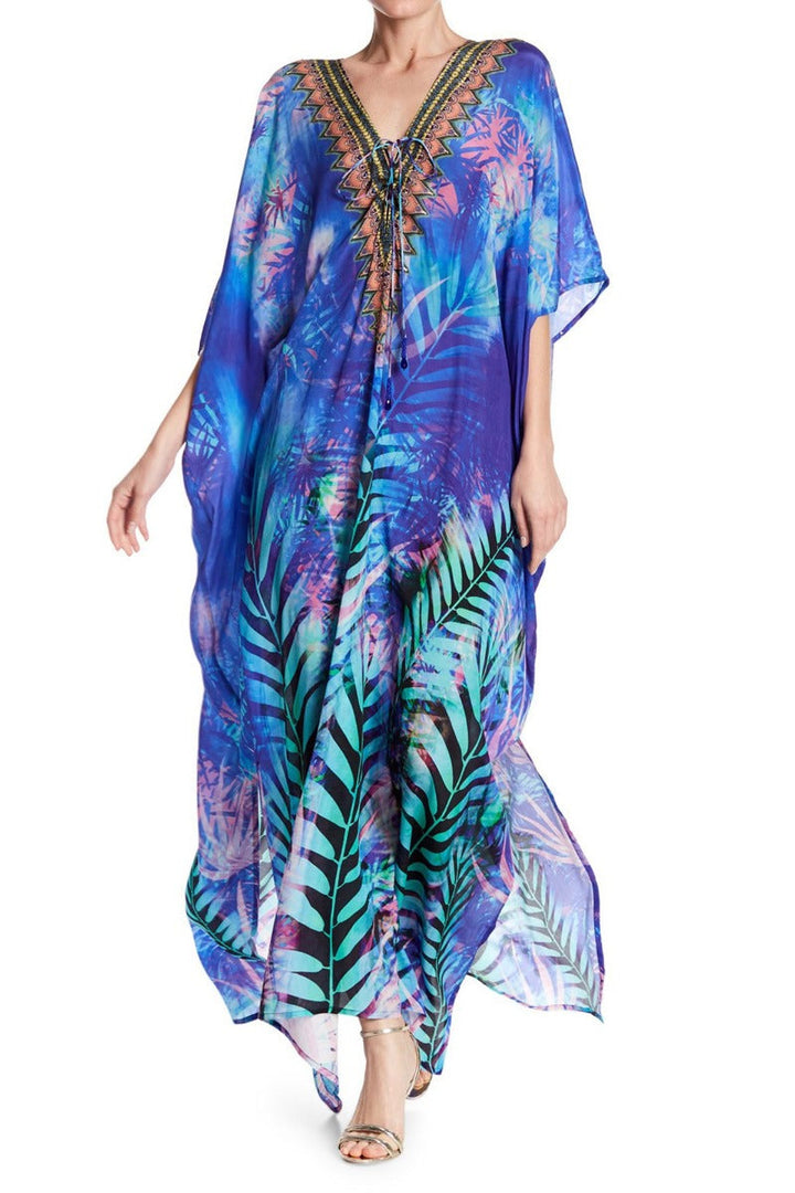 tropical dresses for vacation, cute vacation outfits, Shahida Parides, maxi kaftan,