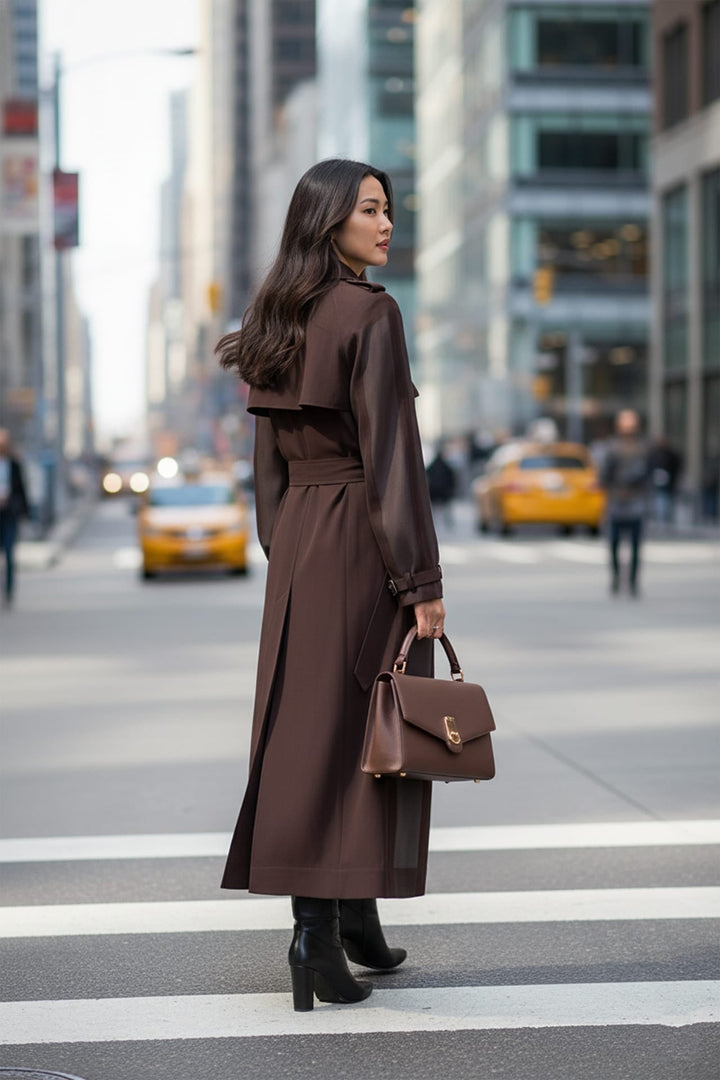 Shahida Parides,
tailored maxi coat,
ankle-length coat,
lightweight trench coat,