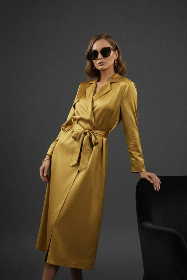 Shahida Parides,
silky coat for women,
evening satin coat,
statement satin coat,