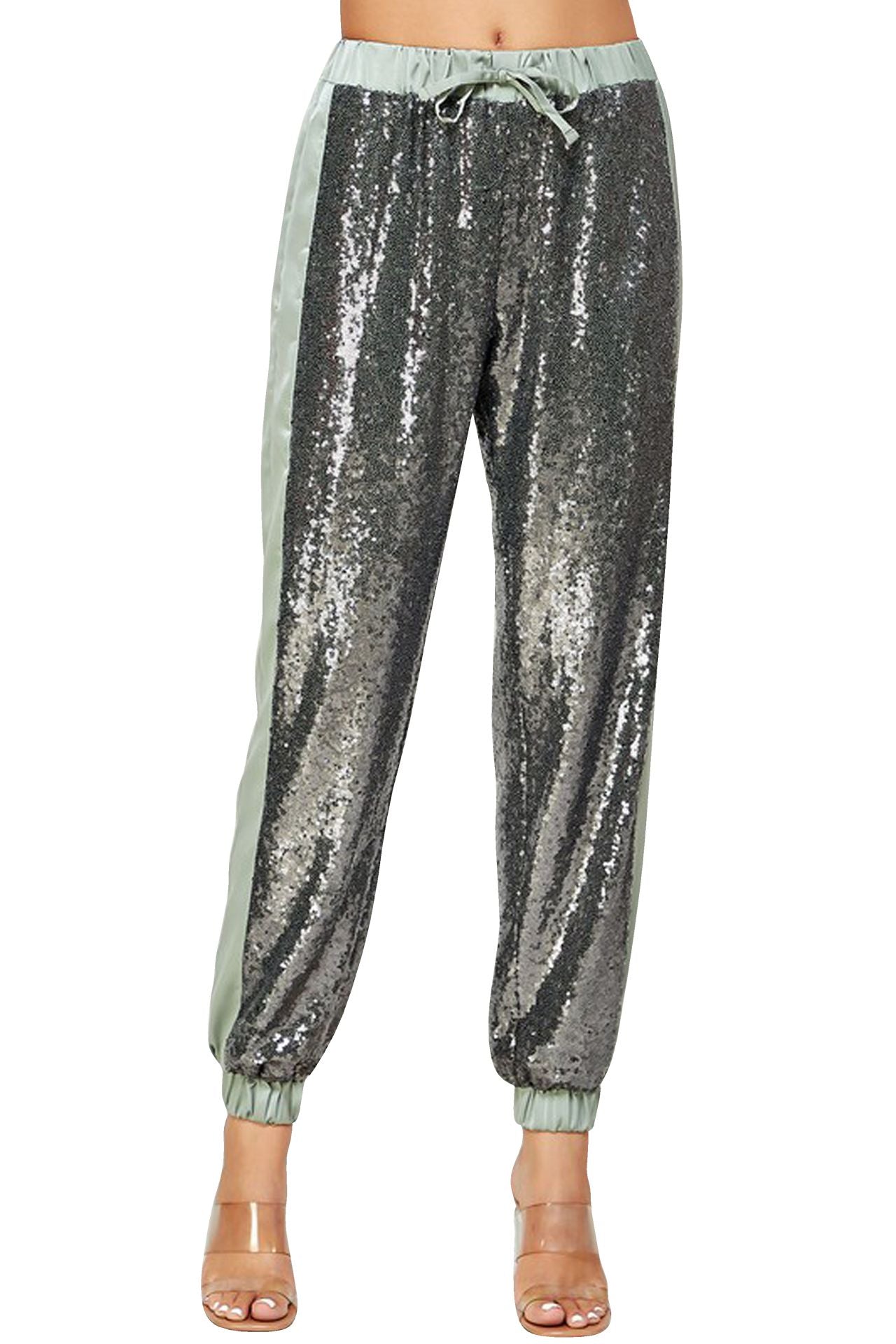 "silver sweat pants" "sequin jogger pants women" "sequin jogger pants" "Kyle X Shahida" 