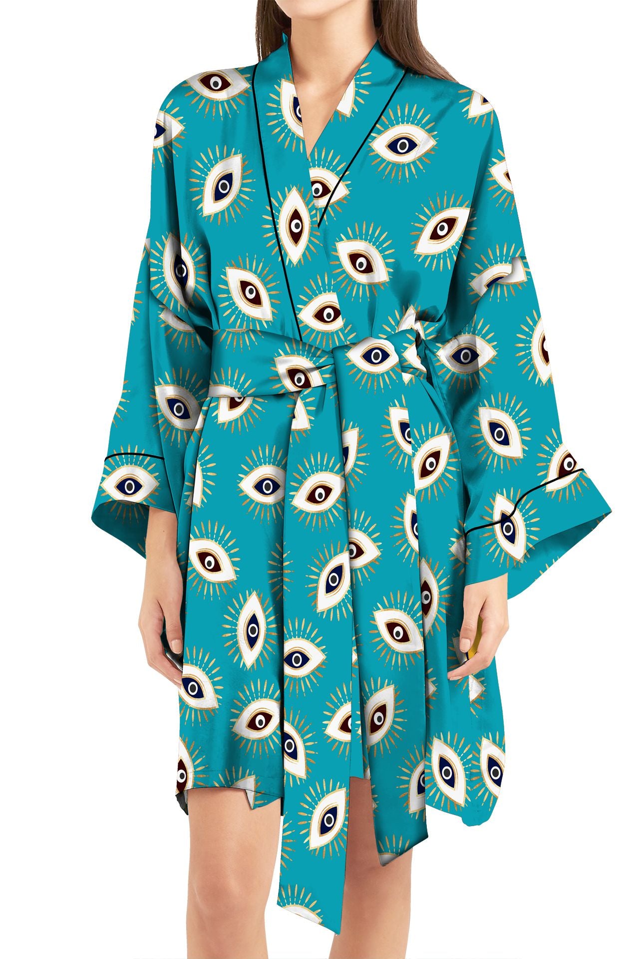 "Kyle X Shahida" "short silk robe womens" "printed silk robe" "kimono short dresses"
