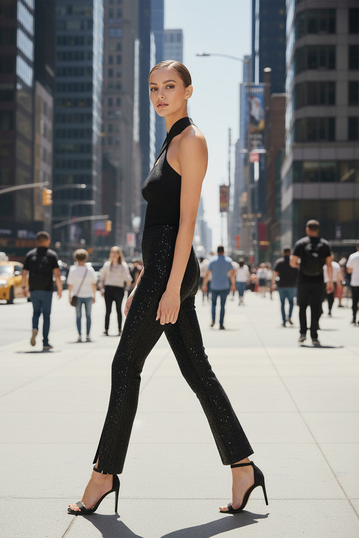 "sequin straight leg pants" "Kyle X Shahida" "sequin plus size trousers" "high waisted sequin pants"