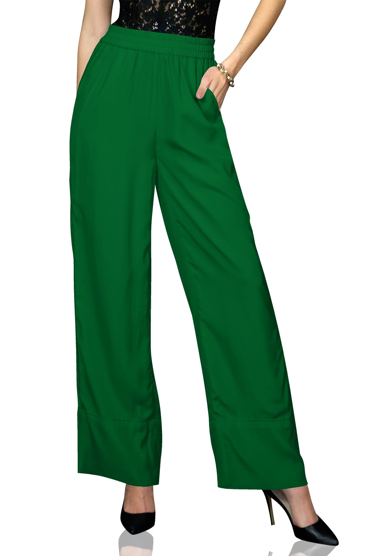 "plazzo pant for women" "Kyle X Shahida" "green wide leg pants" "plazzos for women"
