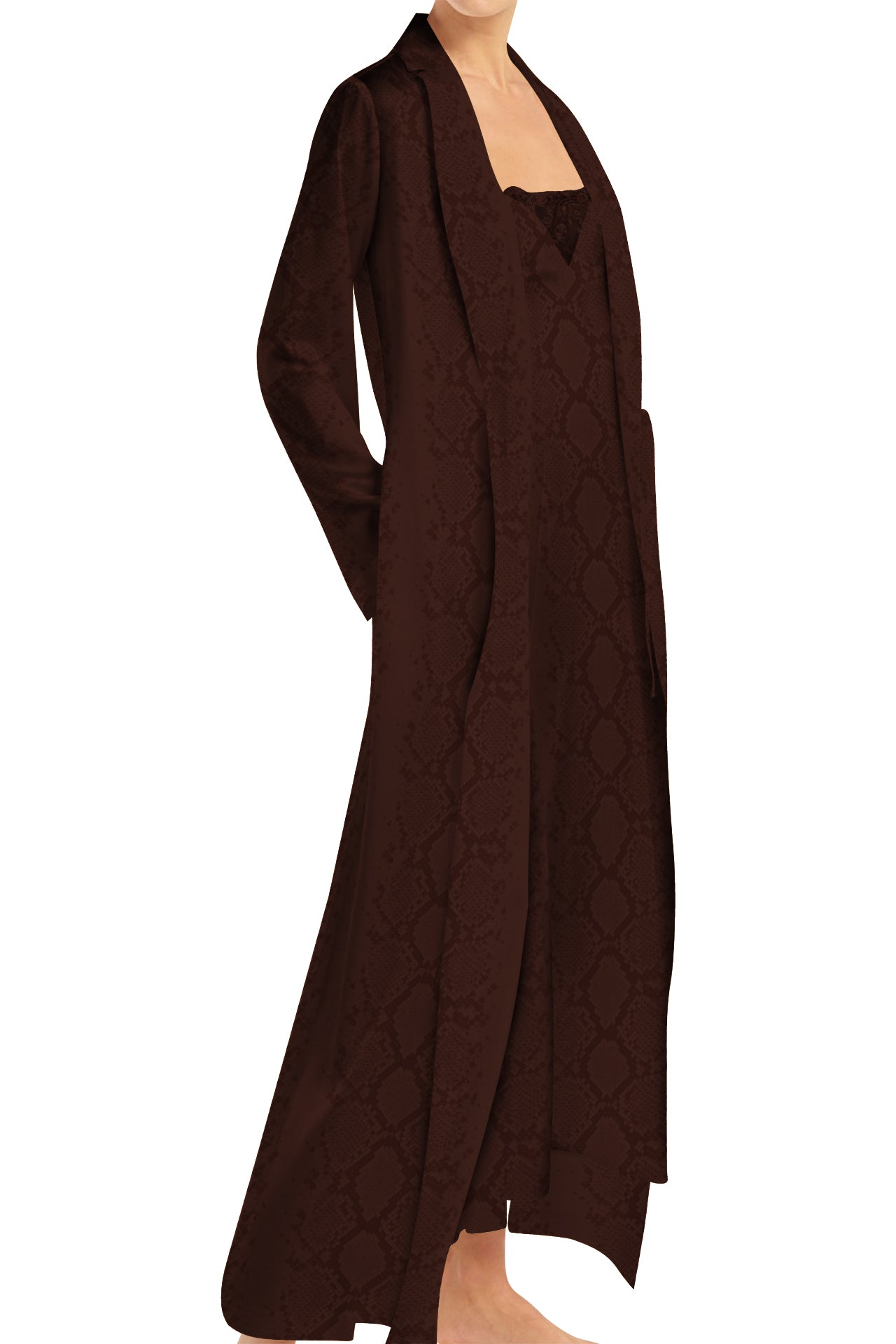 "Kyle X Shahida" "womens wrap dress long sleeve" "snakeskin print dress" "wrap brown dress"